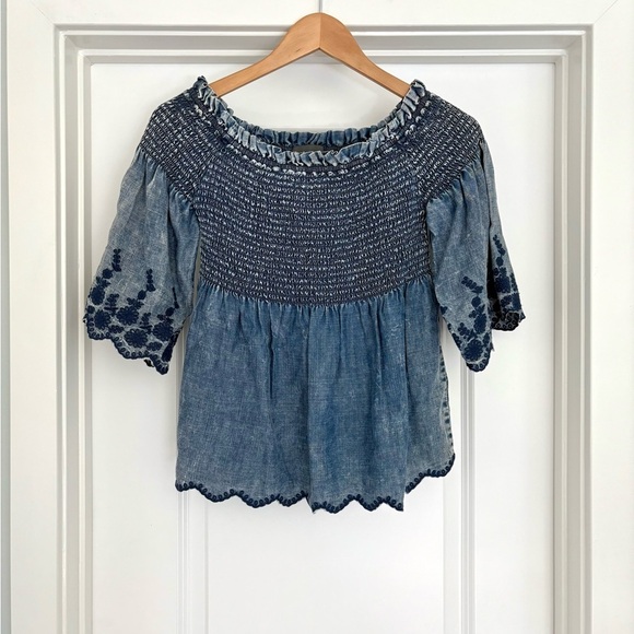 Michael Stars Linen Blend Smocked Babydoll Top Size S - Picture 1 of 8